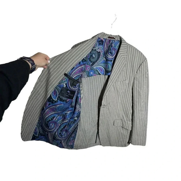 ETRO Mens striped Blazer Jacket size 52 R 42R Gray stripes sport coat - Picture 7 of 9